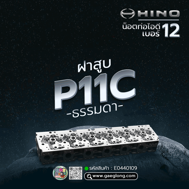 🌟 ฝาสูบ Hino P11C ธรรมดา ไม่คอมมอนเร็ว น็อตท่อไอดีเบอร์ 12